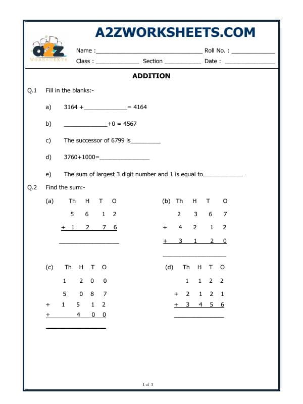 A2ZWorksheets:Maths-Addition-Addition