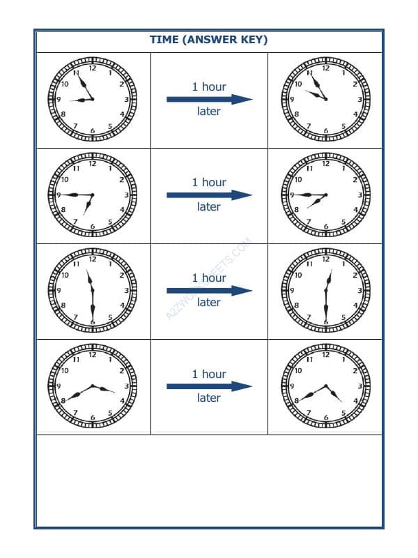 A2ZWorksheets:Maths-Measurement-Telling Time - 1 Hour Interval (Draw The Clock) - 07