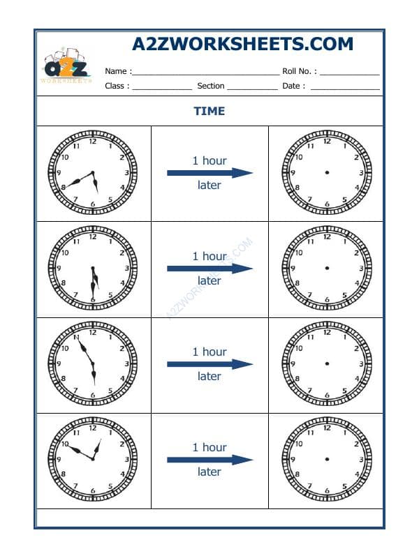 A2ZWorksheets:Maths-Measurement-Telling Time - 1 Hour Interval (Draw The Clock) - 10