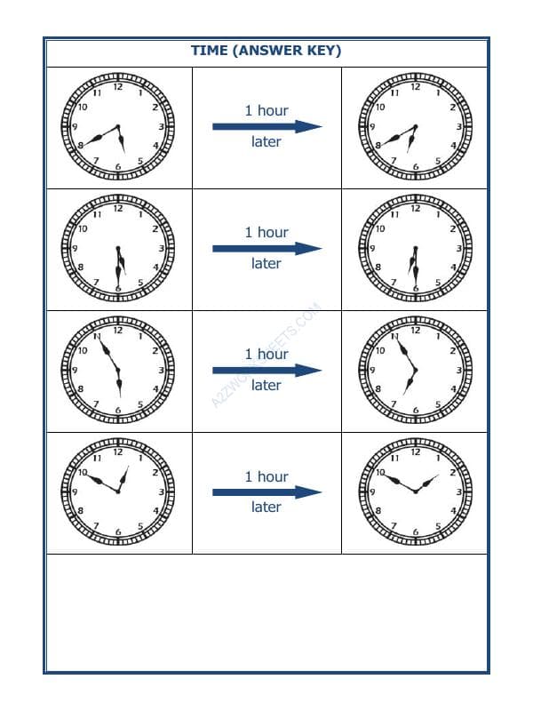 A2ZWorksheets:Maths-Measurement-Telling Time - 1 Hour Interval (Draw The Clock) - 10