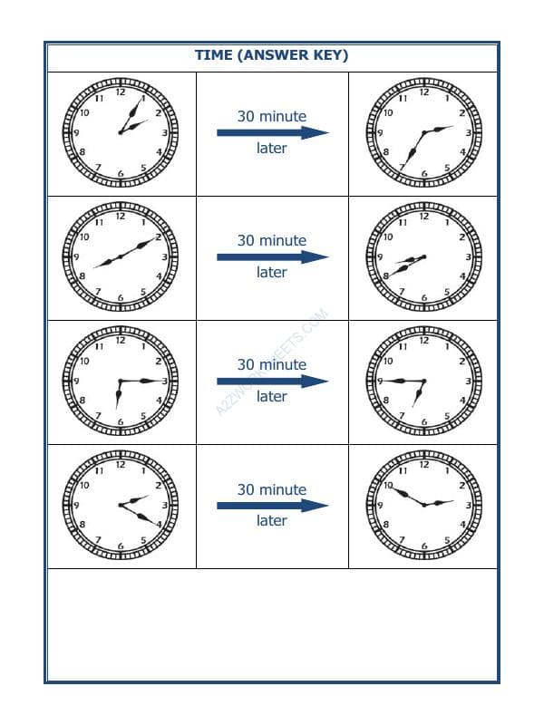 A2ZWorksheets:Maths-Measurement-Telling Time - 30 Minutes Interval (Draw The Clock) - 11