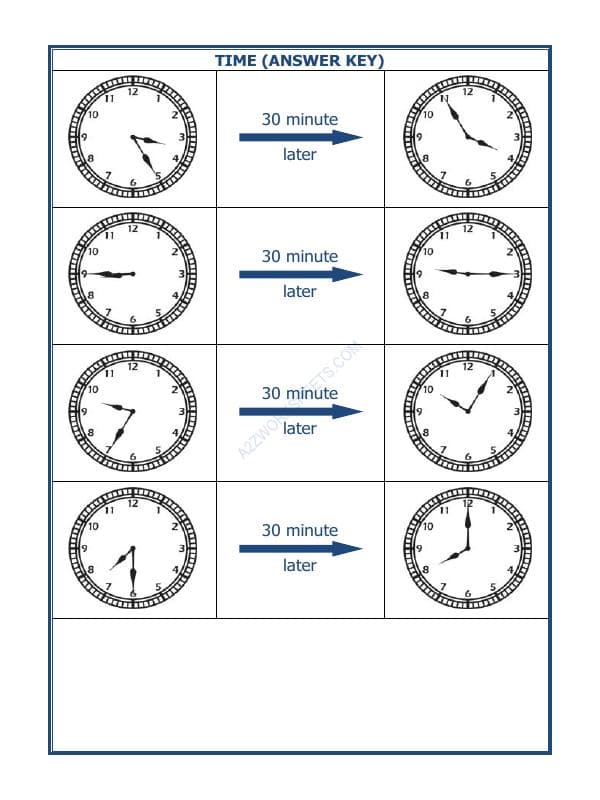 A2ZWorksheets:Maths-Measurement-Telling Time - 30 Minutes Interval (Draw The Clock) - 12