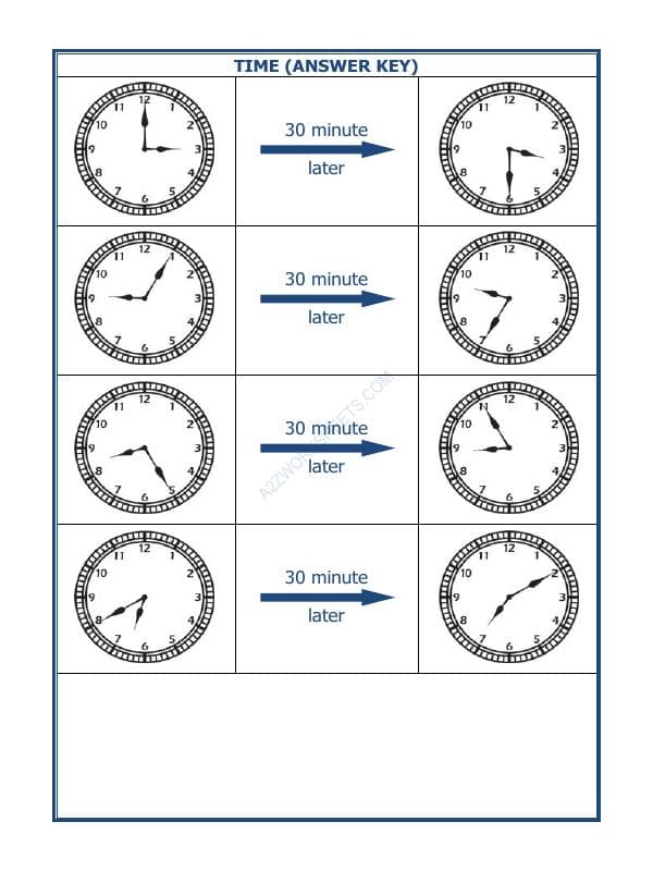 A2ZWorksheets:Maths-Measurement-Telling Time - 30 Minutes Interval (Draw The Clock) - 13