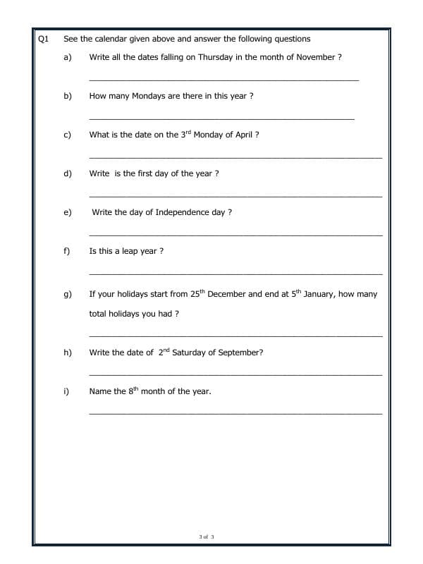 A2ZWorksheets:Maths-Calendar-Calendar