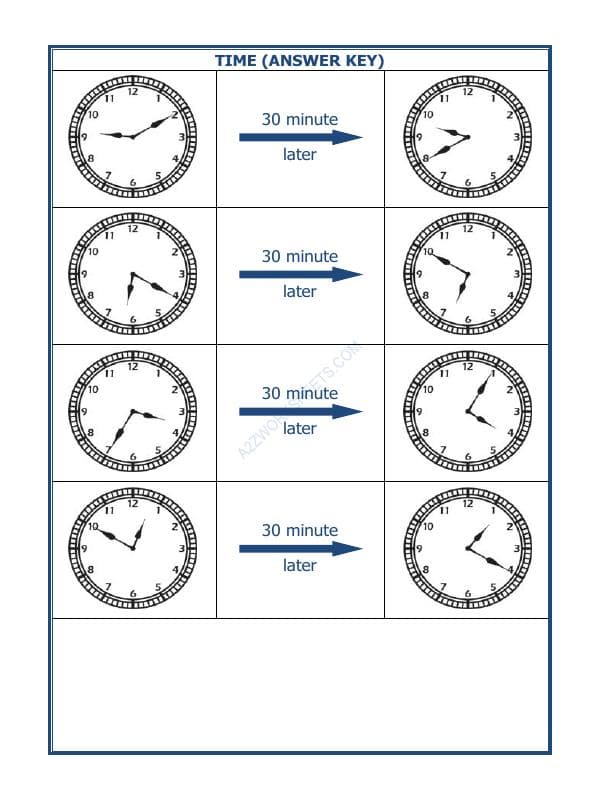 A2ZWorksheets:Maths-Measurement-Telling Time - 30 Minutes Interval (Draw The Clock) - 14