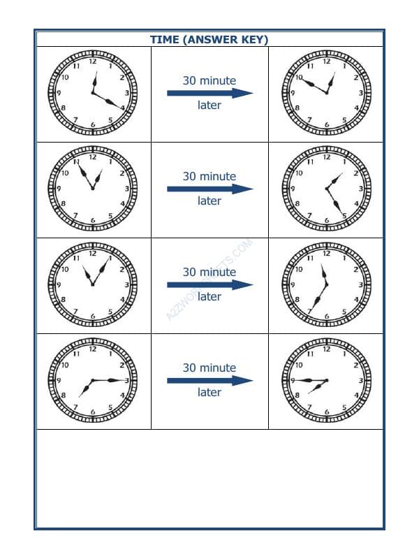 A2ZWorksheets:Maths-Measurement-Telling Time - 30 Minutes Interval (Draw The Clock) - 15