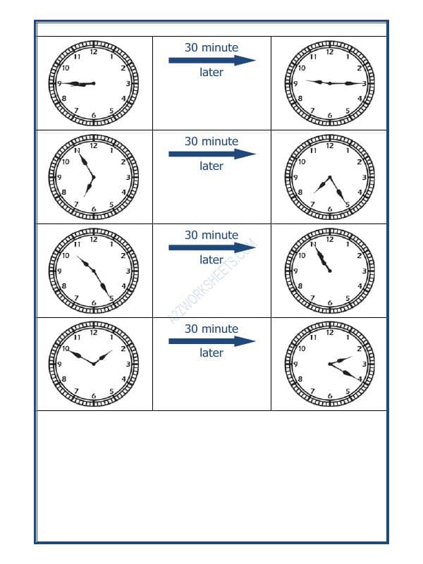 A2ZWorksheets:Maths-Measurement-Telling Time - 30 Minutes Interval (Draw The Clock) - 16
