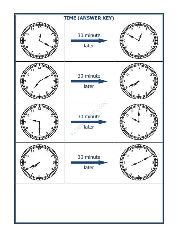 A2ZWorksheets:Maths-Measurement-Telling Time - 30 Minutes Interval (Draw The Clock) - 17