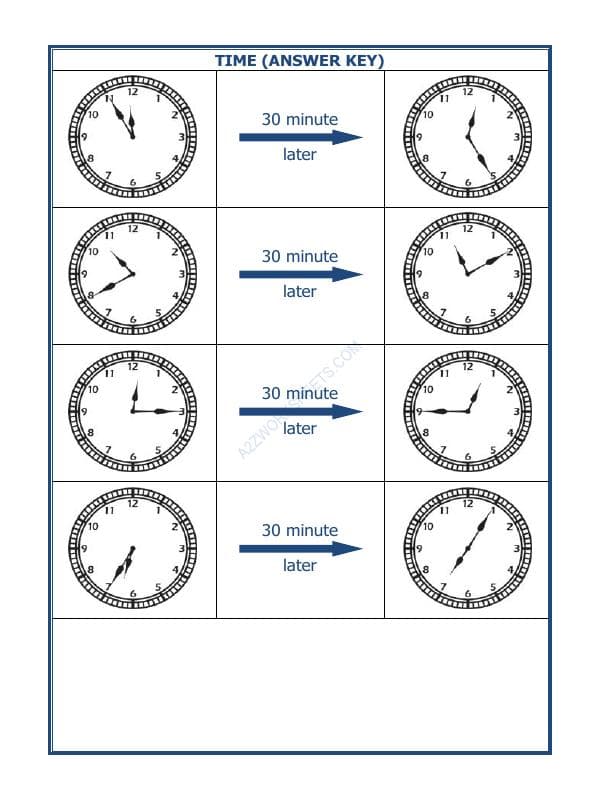 A2ZWorksheets:Maths-Measurement-Telling Time - 30 Minutes Interval (Draw The Clock) - 18