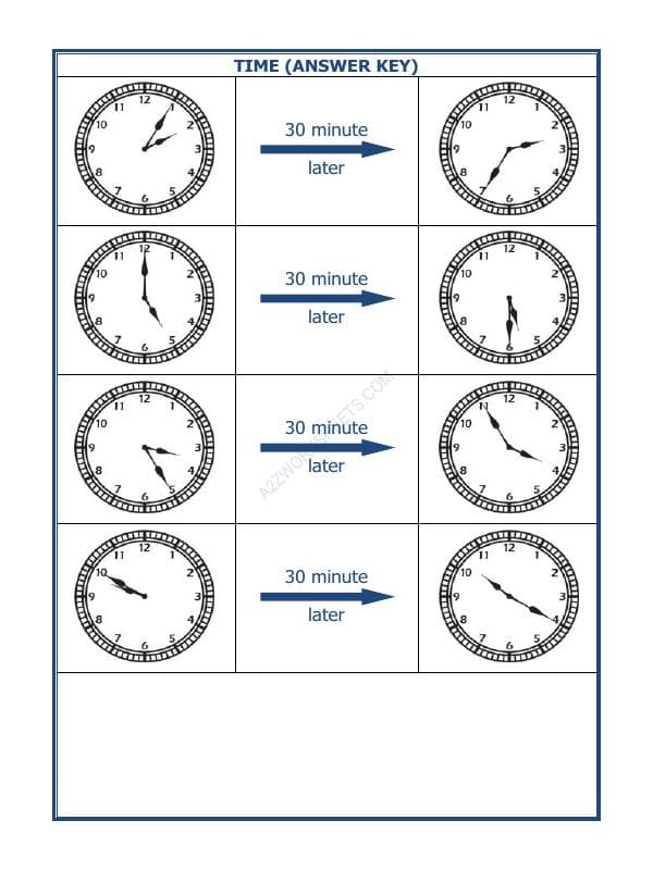 A2ZWorksheets:Maths-Measurement-Telling Time - 30 Minutes Interval (Draw The Clock) - 19
