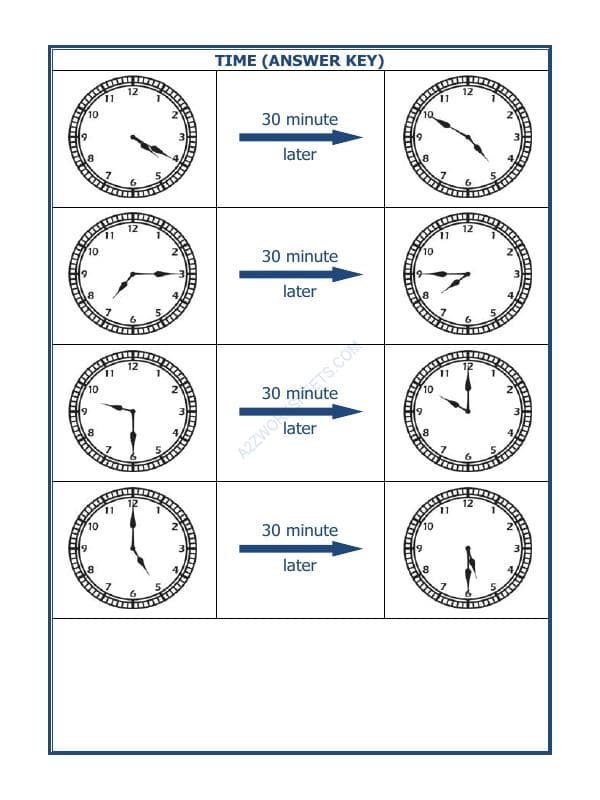 A2ZWorksheets:Maths-Measurement-Telling Time - 30 Minutes Interval (Draw The Clock) - 20