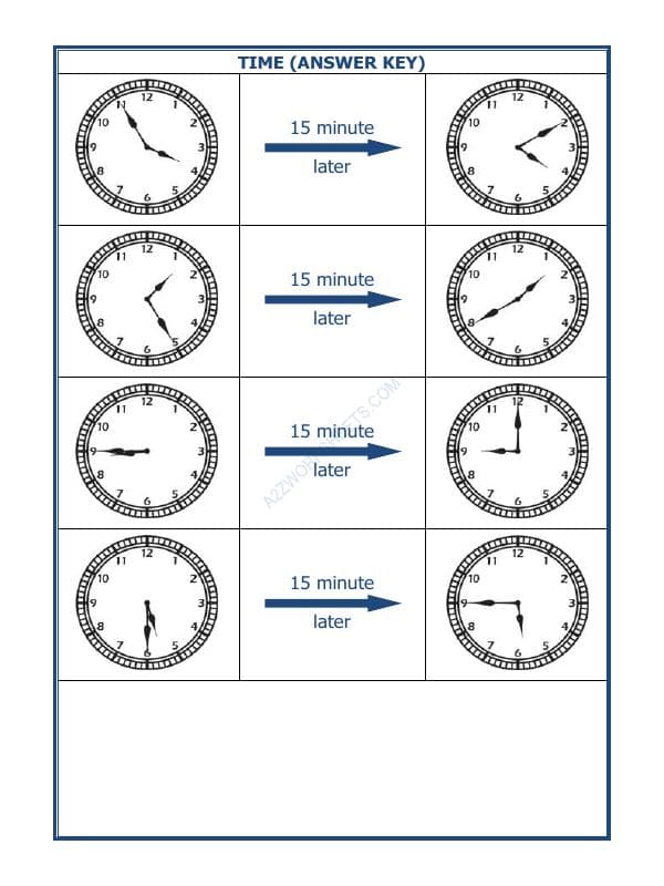 A2ZWorksheets:Maths-Measurement-Telling Time - 15 Minutes Interval (Draw The Clock) - 22