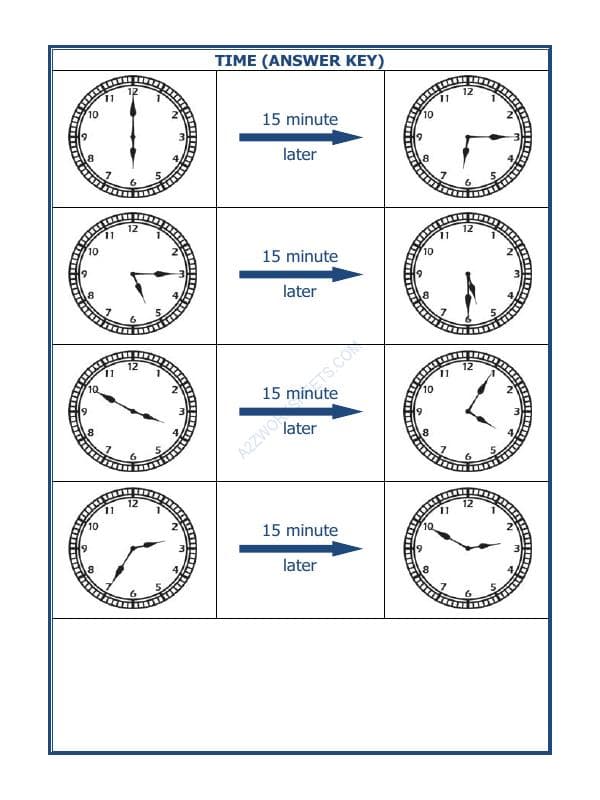 A2ZWorksheets:Maths-Measurement-Telling Time - 15 Minutes Interval (Draw The Clock) - 23