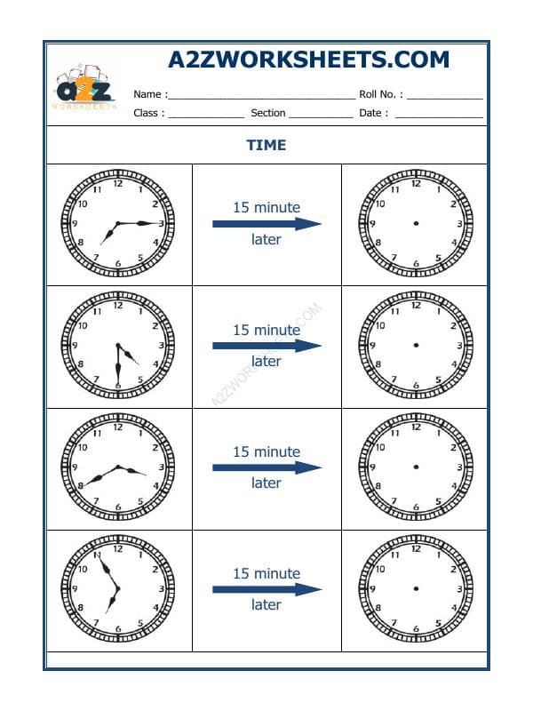 Telling Time - 15 Minutes Interval (Draw The Clock) - 24