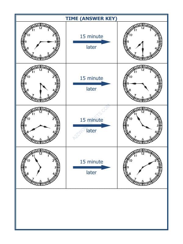 A2ZWorksheets:Maths-Measurement-Telling Time - 15 Minutes Interval (Draw The Clock) - 24