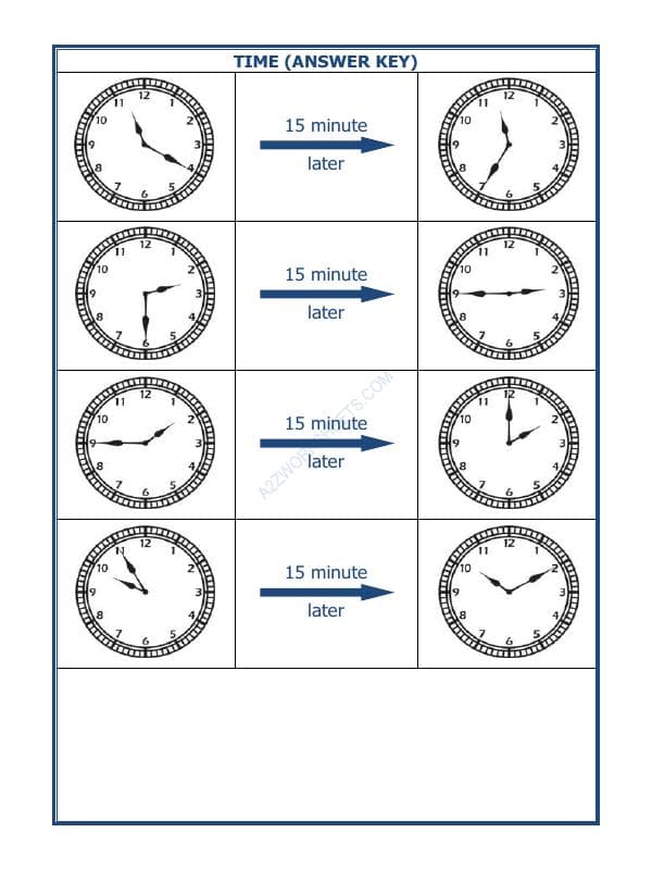 A2ZWorksheets:Maths-Measurement-Telling Time - 15 Minutes Interval (Draw The Clock) - 25