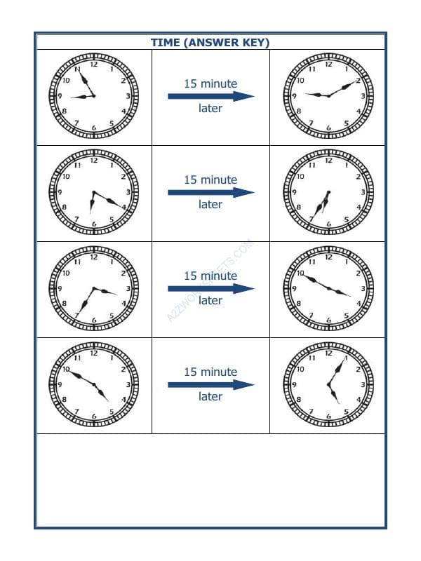A2ZWorksheets:Maths-Measurement-Telling Time - 15 Minutes Interval (Draw The Clock) - 26