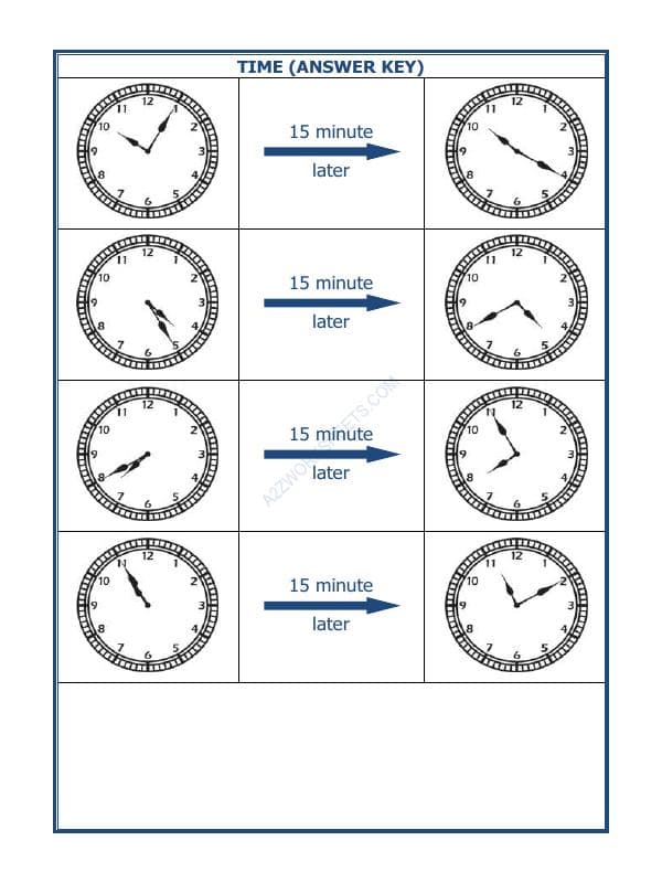 A2ZWorksheets:Maths-Measurement-Telling Time - 15 Minutes Interval (Draw The Clock) - 27