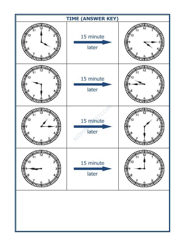 A2ZWorksheets:Maths-Measurement-Telling Time - 15 Minutes Interval (Draw The Clock) - 28