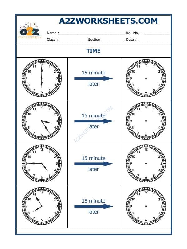 Telling Time - 15 Minutes Interval (Draw The Clock) - 29