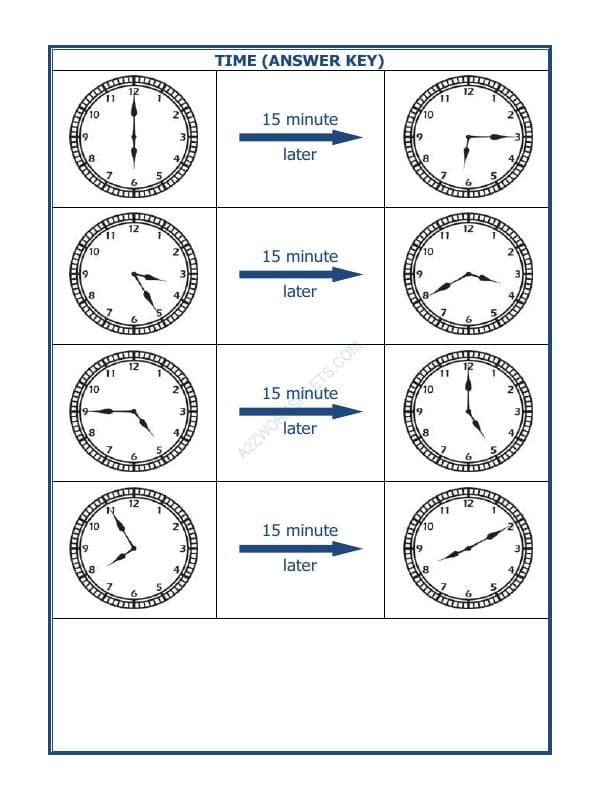 A2ZWorksheets:Maths-Measurement-Telling Time - 15 Minutes Interval (Draw The Clock) - 29