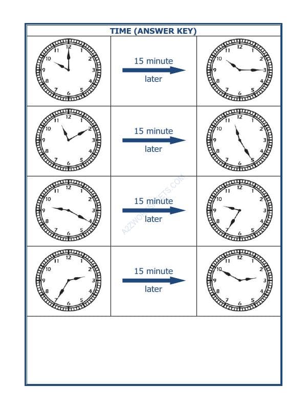 A2ZWorksheets:Maths-Measurement-Telling Time - 15 Minutes Interval (Draw The Clock) - 30