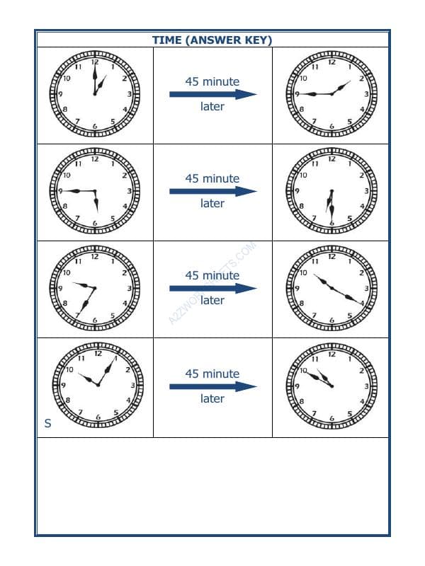 A2ZWorksheets:Maths-Measurement-Telling Time - 45 Minutes Interval (Draw The Clock) - 32