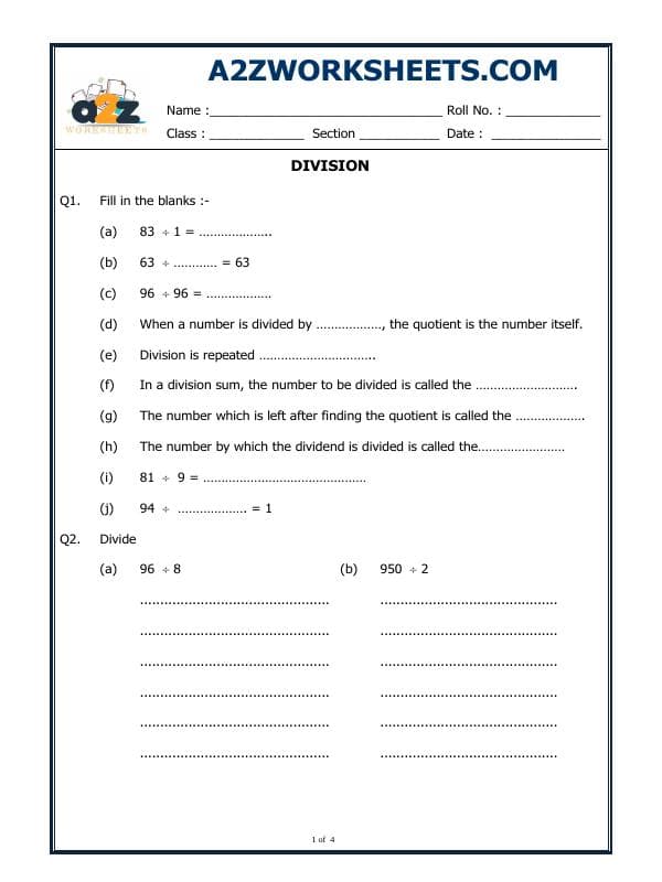 A2ZWorksheets:Maths-Division-Division