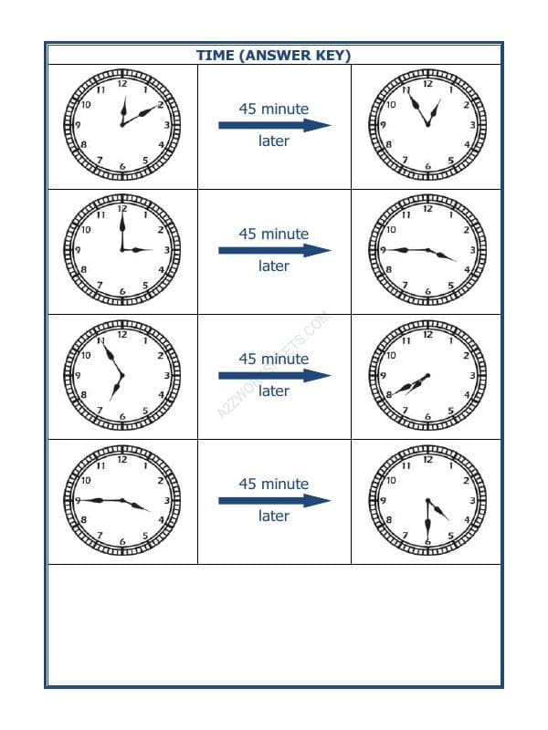 A2ZWorksheets:Maths-Measurement-Telling Time - 45 Minutes Interval (Draw The Clock) - 33