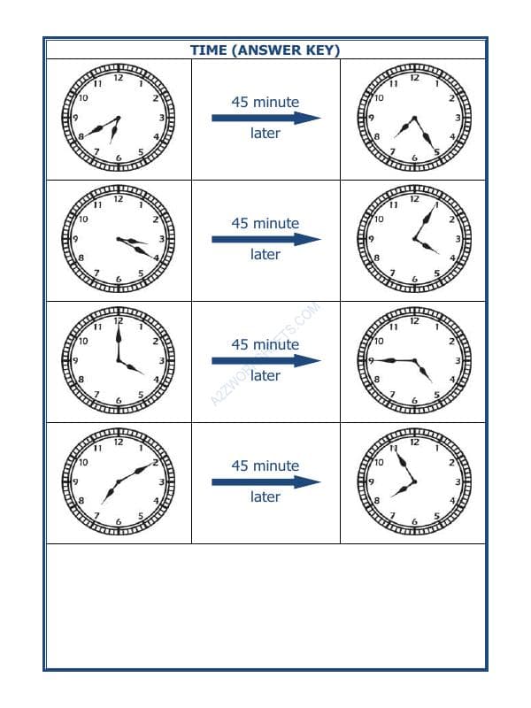 A2ZWorksheets:Maths-Measurement-Telling Time - 45 Minutes Interval (Draw The Clock) - 34