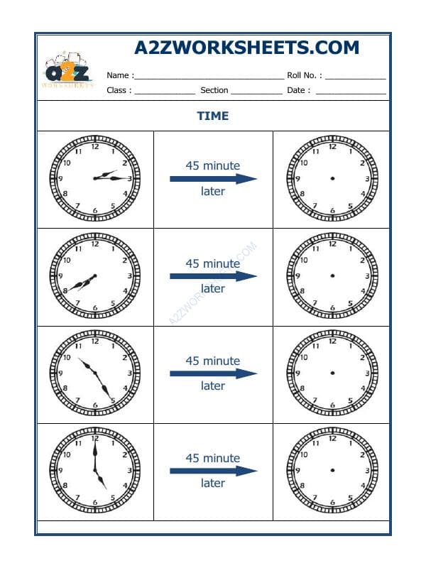 Telling Time - 45 Minutes Interval (Draw The Clock) - 35