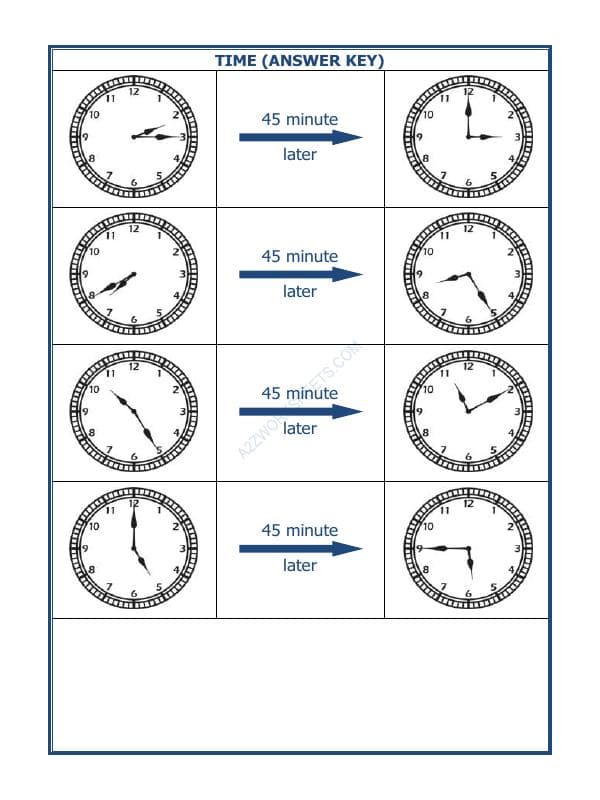 A2ZWorksheets:Maths-Measurement-Telling Time - 45 Minutes Interval (Draw The Clock) - 35