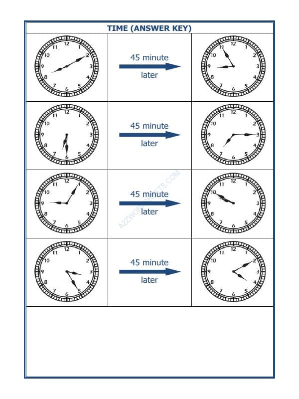 A2ZWorksheets:Maths-Measurement-Telling Time - 45 Minutes Interval (Draw The Clock) - 36