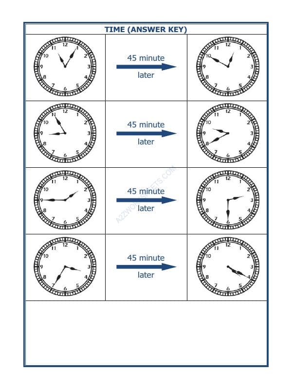 A2ZWorksheets:Maths-Measurement-Telling Time - 45 Minutes Interval (Draw The Clock) - 37