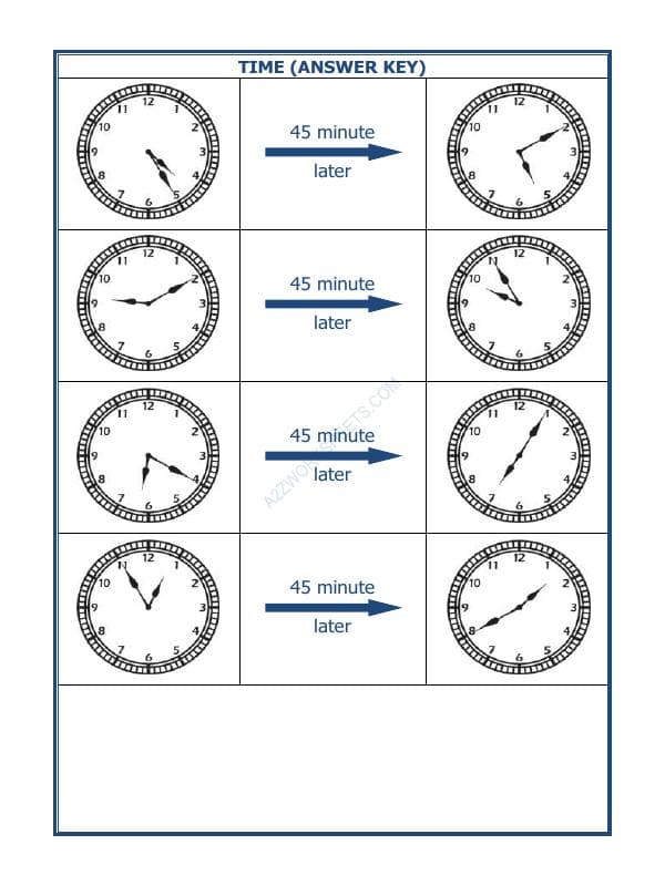 A2ZWorksheets:Maths-Measurement-Telling Time - 45 Minutes Interval (Draw The Clock) - 38