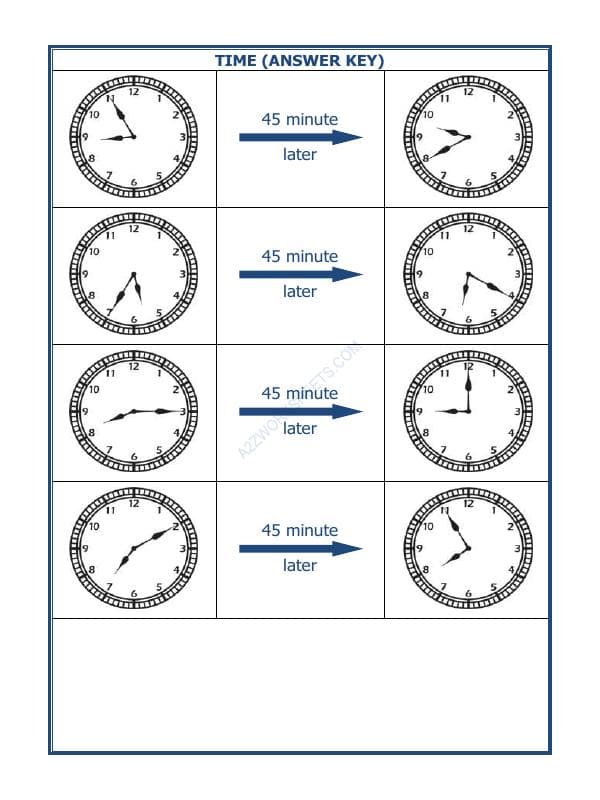 A2ZWorksheets:Maths-Measurement-Telling Time - 45 Minutes Interval (Draw The Clock) - 39