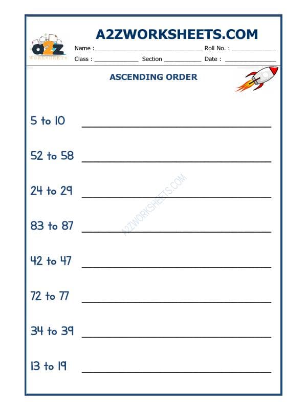 A2ZWorksheets:Maths-Numbers-Ascending Order-01