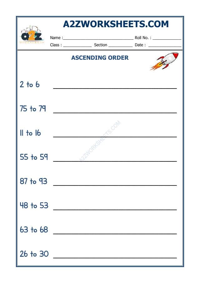 A2ZWorksheets:Maths-Numbers-Ascending Order - 02
