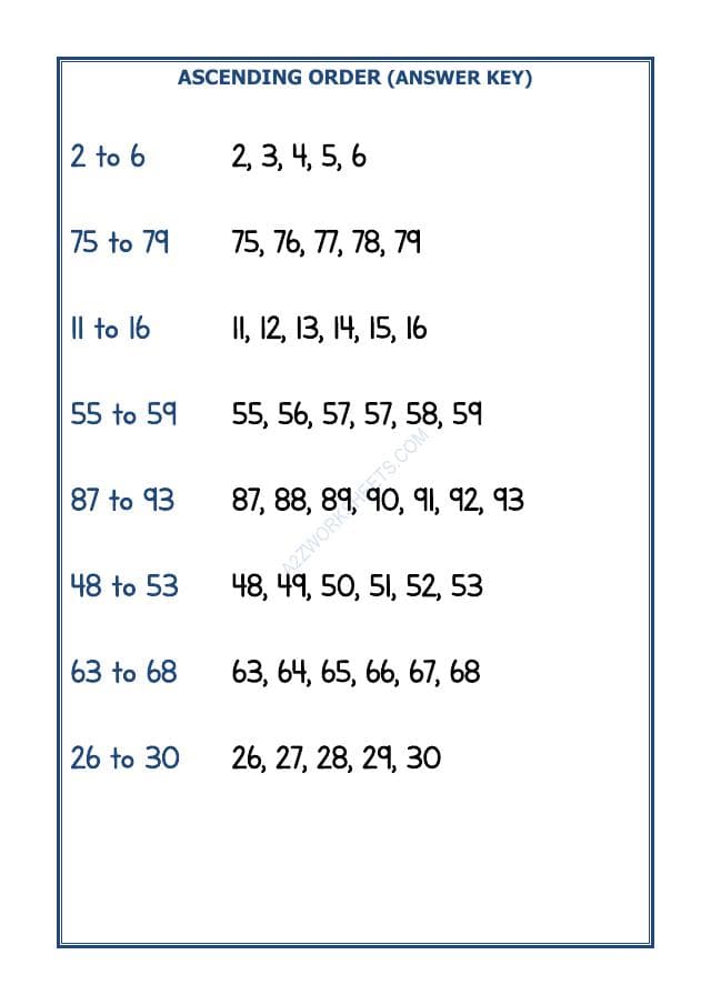 A2ZWorksheets:Maths-Numbers-Ascending Order - 02