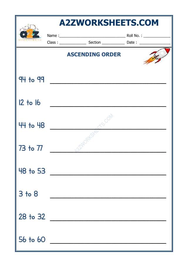 A2ZWorksheets:Maths-Numbers-Ascending Order - 03