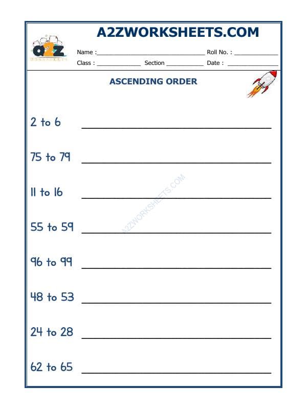 A2ZWorksheets:Maths-Numbers-Ascending Order - 04