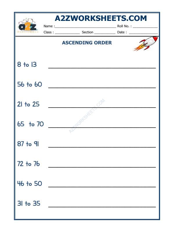 A2ZWorksheets:Maths-Numbers-Ascending Order-06