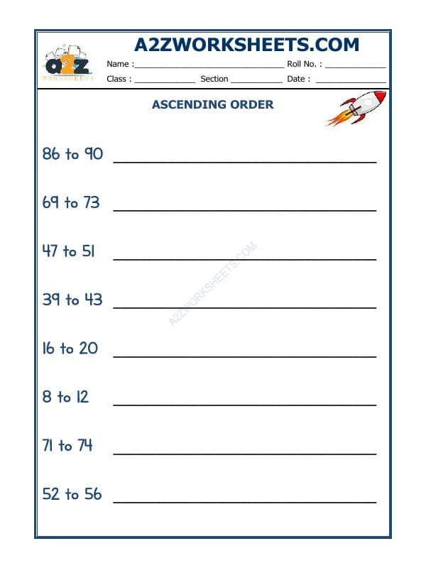 A2ZWorksheets:Maths-Numbers-Ascending Order-07