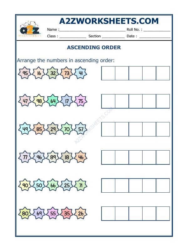A2ZWorksheets:Maths-Numbers-Ascending Order-13