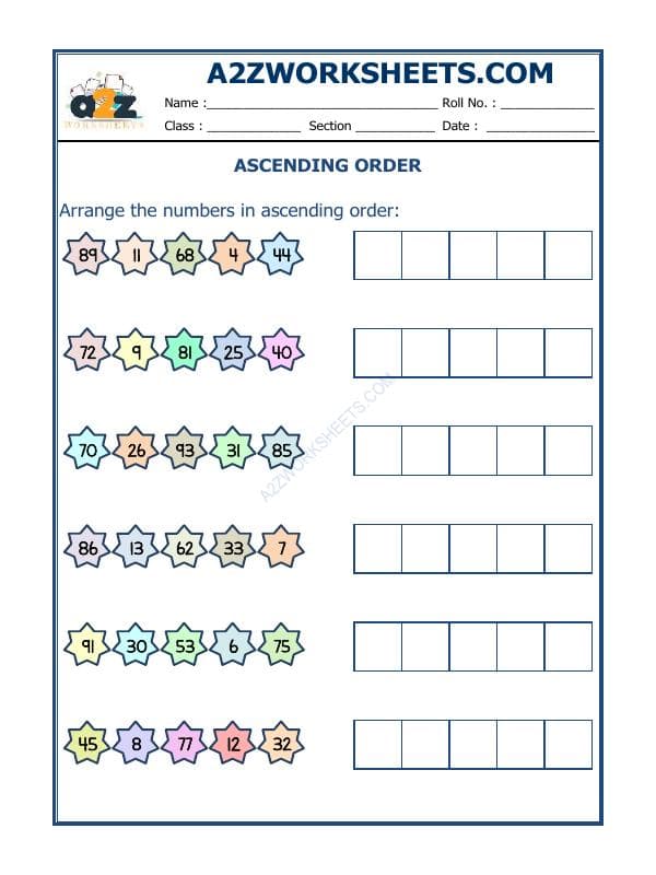 A2ZWorksheets:Maths-Numbers-Ascending Order-15