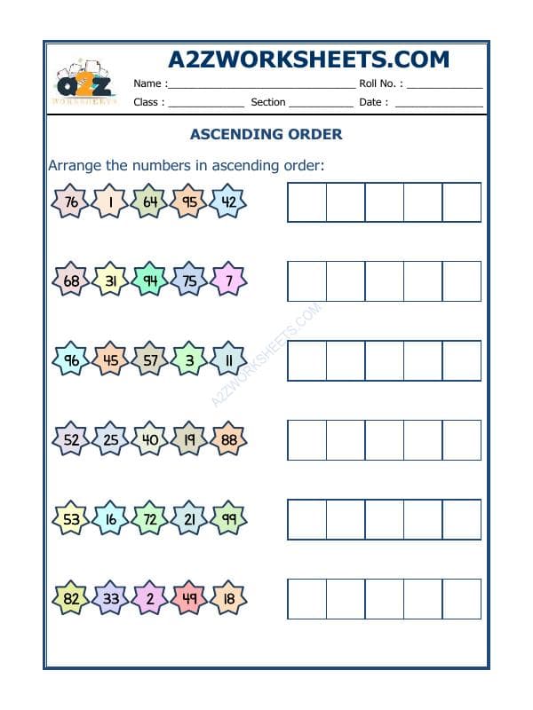 A2ZWorksheets:Maths-Numbers-Ascending Order-18