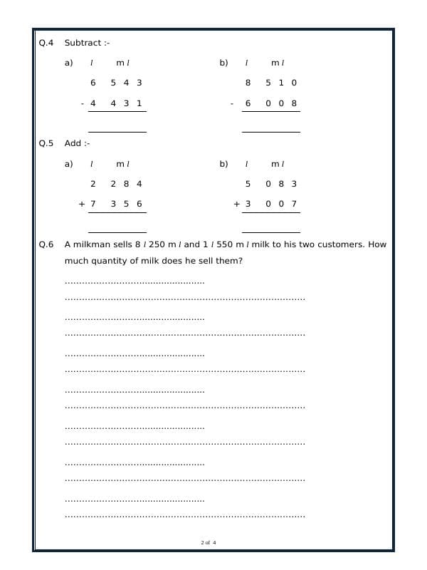 A2ZWorksheets:Maths-Measurement-Measurement Of Capacity