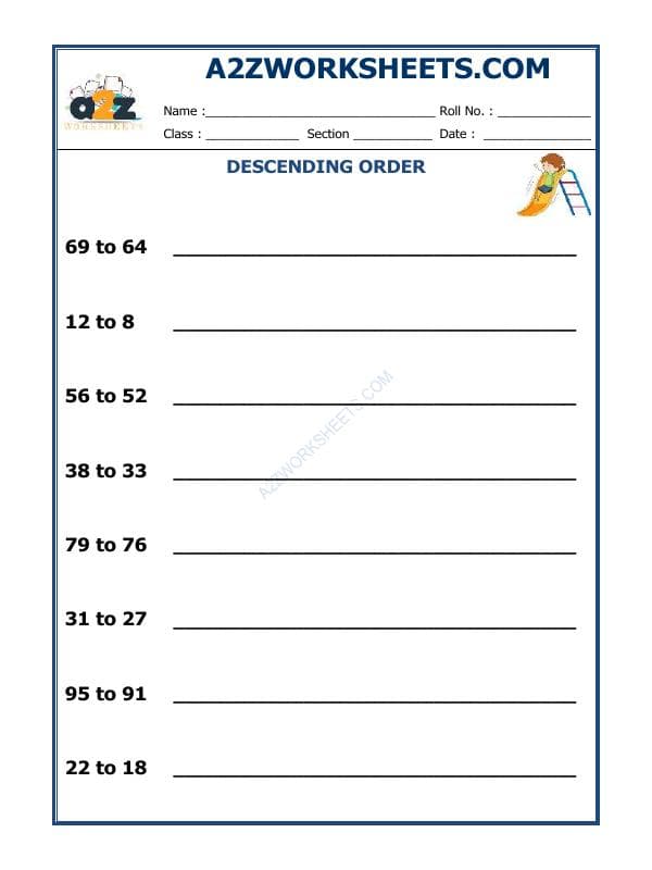 A2ZWorksheets:Maths-Numbers-Descending Order - 07