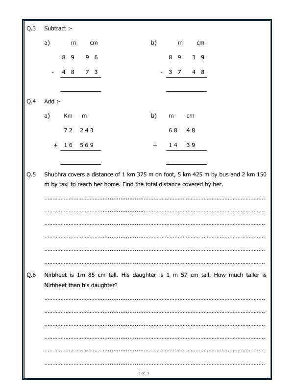 A2ZWorksheets:Maths-Measurement-Measurement Of Length