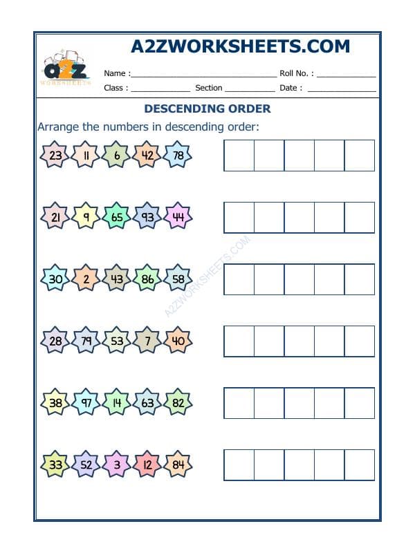 A2ZWorksheets:Maths-Numbers-Descending Order-13